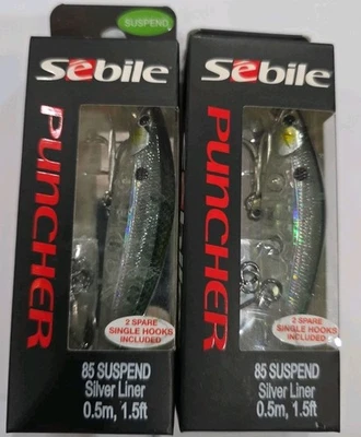 Lote de 2-Sebile Puncher 3 3/8" isca labial 3/8 oz isca suspensa forro prata  - Imagem 1 de 4