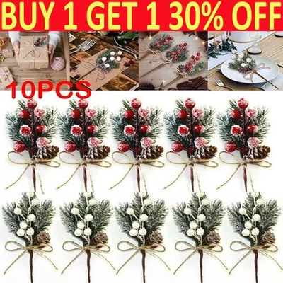 10X Artificial Pine Berry Holly Flower Christmas Branch Ornament Gift Xmas Decor - Image 1 of 4