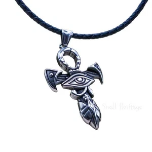 Collar Ankh Ojo de Horus Colgante de Acero Inoxidable con Cuerda de Cuero - Imagen 1 de 5