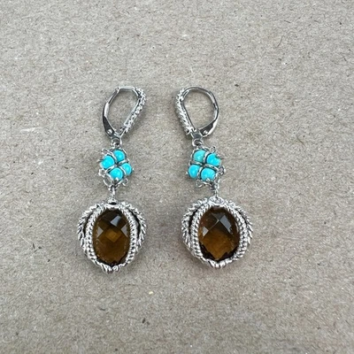 Pendientes colgantes Atelier de plata de ley 925 cuentas turquesa y gotas de cuarzo ahumado Foto 1 de 4