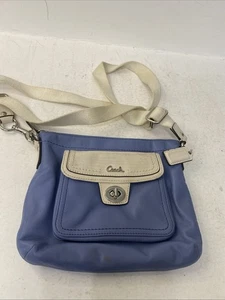 Coach Blue Off-White Leather Top-Zip Crossbody Bag - Picture 1 of 16
