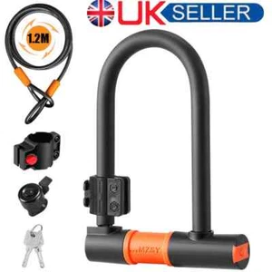 U Shaped Bike Lock With Two Keys Heavy Duty Cable With Bracket Bicycle D Lock UK - Picture 1 of 16