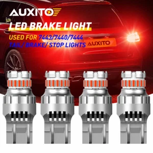 4x AUXITO 7443 7440 Brake Tail Stop Light Red Flash Strobe Blinking LED Bulbs US - Picture 1 of 12