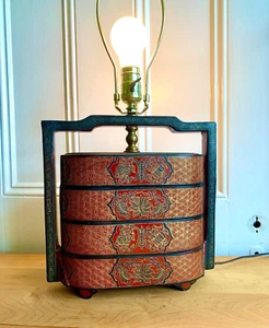 Antique Chinese Lacquer Stacking Box post LAMP - Picture 1 of 8