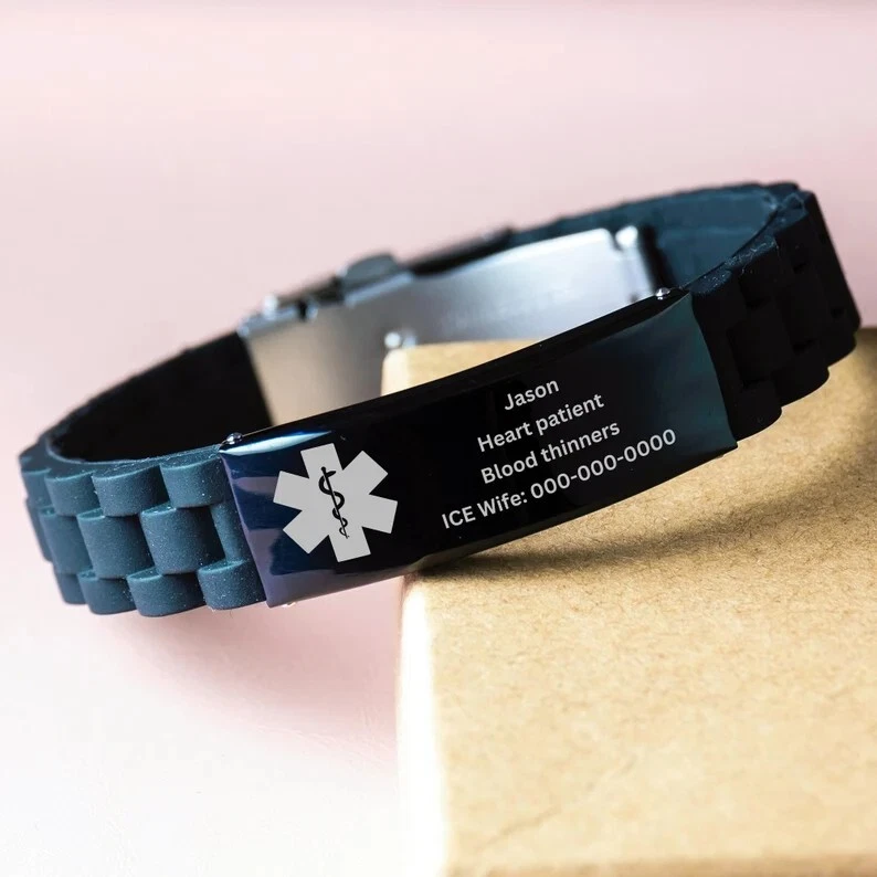 Pulsera de alerta médica personalizada, pulsera de identificación médica personalizada, etiqueta de identificación médica Foto 1 de 4