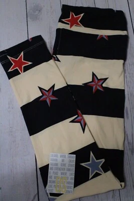 NUEVO CON ETIQUETAS Leggings LuLaRoe OS AMERICANA Azul Marino y Crema Rayas con ESTRELLAS Foto 1 de 2