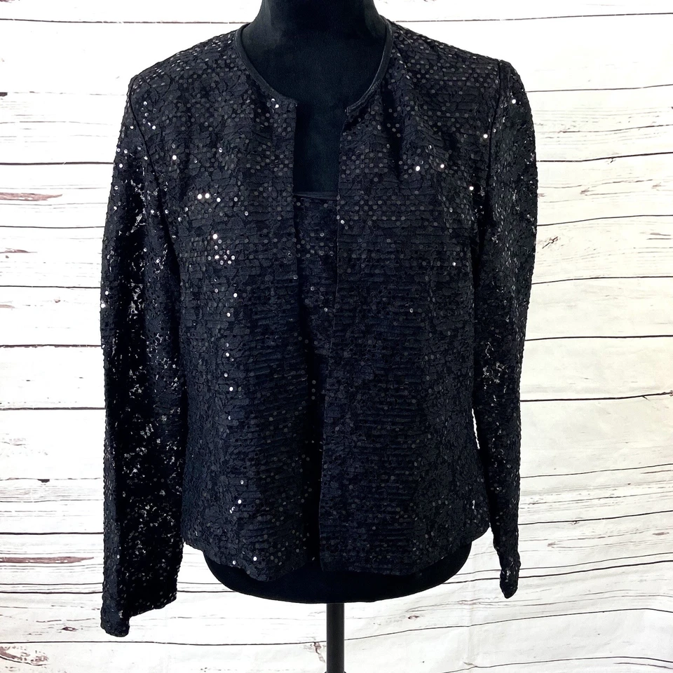 Conjunto Top Joseph Ribkoff Para Mujer’s 14 Negro Encaje Tanque y Lentejuelas Concha Usado en Excelente Condición Foto 1 de 4