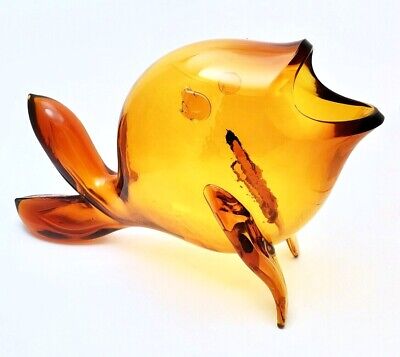 Blenko Winslow Anderson Hand Blown Glass Fish Vase 5433 In Honey  • 122.02€