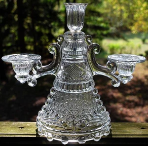 Antiker klarer Pressglas 3 FLAMMIGER KERZENLEUCHTER Kandelaber um 1890 DOYLE - Bild 1 von 23
