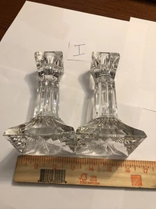 Pair Of Vintage Clear Glass Column Candle Holder - Picture 1 of 3
