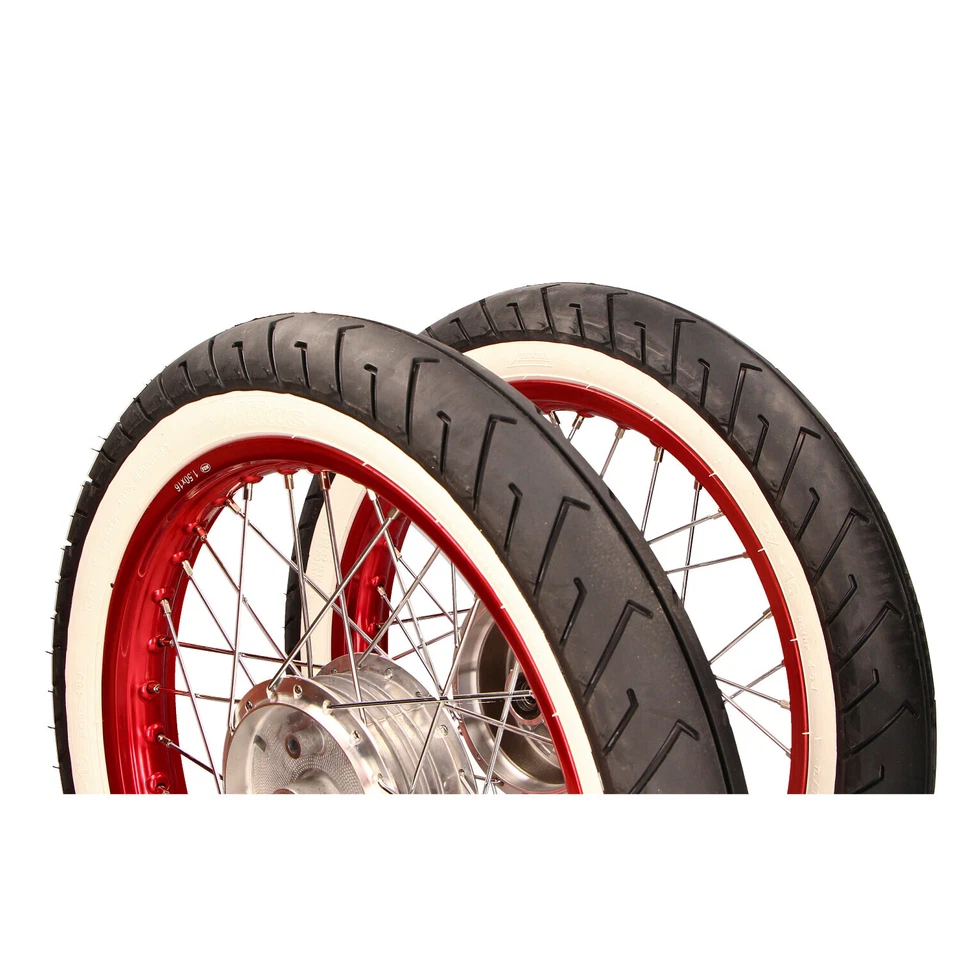 Simson 16" Komplettrad vorn/hinten Set Chromspeichen Alufelge rot Weißwandreifen - Bild 1 von 4