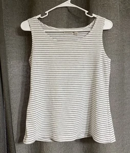 LOGO Lori Goldstein Top Womens Small Gray & White Striped Tank Sleeveless Shirt - Picture 1 of 4