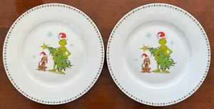 Set of 2 Dr. Seuss The GRINCH Who Stole Christmas Ceramic 10.5" Dinner Plates - Picture 1 of 4