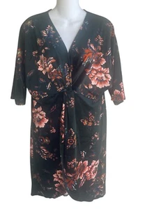 Colleen Lopez grün Blumen Samt Kleid Surplice Attrappe Wickeloptik 3/4 Damen 1X neu - Bild 1 von 4