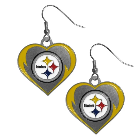 Pittsburgh Steelers Heart Dangle Earrings NFL Football Licensed Jewelry Cover