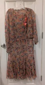 Orange, grey, and black silk 1920s dress and jacket - Picture 1 of 16