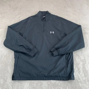 Under Armour 1/4 Zip Windbreaker Men Medium Black Side Zip Pockets Performance - Picture 1 of 9