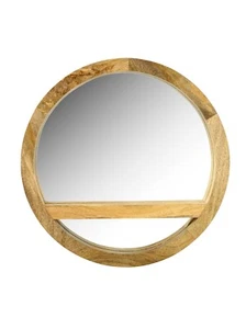 Elm Home And Garden Solid Mango Wood Round Wall Mirror Light Oak Finish Fully As - Picture 1 of 4
