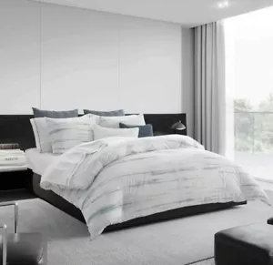 Vera Wang Home Marble Shibori Queen Duvet Cover Silver / Blue New - Picture 1 of 6
