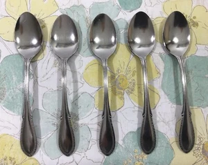FARBERWARE BREEZE Pattern Glossy Stainless Flatware 5 Spoons Feathered Tip - Picture 1 of 6