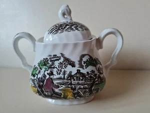 The Hunter By Myott Lidded Twin Handled Sugar Bowl Brown Vintage - Picture 1 of 6