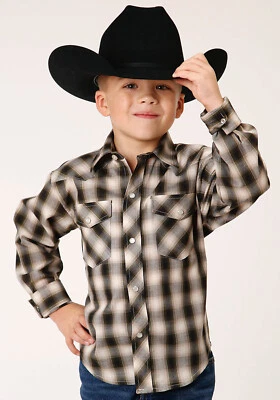 Roper Kids Boys 1210 Plaid Black/Cream Cotton Blend L/S Shirt - Image 1 of 4