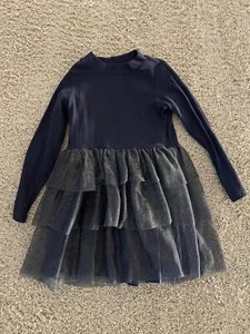 Jcrew Crewcuts Girls Navy Blue Tiered Tulle Tutu Long Sleeve Dress, Sz 7 - Picture 1 of 3