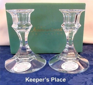 Vintage THE AMERICAN CRYSTAL COLLECTION 24% Lead Clear Candlestick Holders New - Imagen 1 de 4