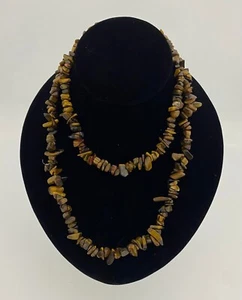 NATURAL TIGER EYE STONE CHIP NECKLACE 36 INCH Crystal Healing Chakra Fashion - Picture 1 of 2