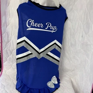 NEW Cheer Pup Dog Outfit Size XXL Blue Silver Bow, Ruffle, Posh Paws NYC #e12 - Picture 1 of 14