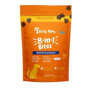 ZESTY PAWS 8 IN 1 MULTIVITAMIN PROBIOTIC GUT HEALTH BITES FOR DOGS CHICKEN 170CT - Picture 1 of 8