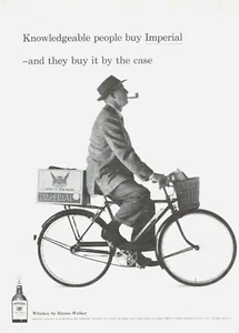 1958 HIRAM WALKER WHISKEY alcohol liquor vintage PRINT AD bicycle pipe smoker - Picture 1 of 1
