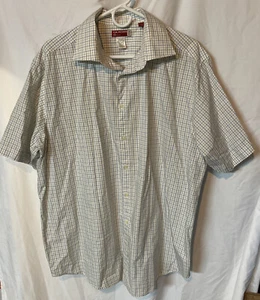 Vintage Guess Blue Plaid Short Sleeve Dress Shirt Button Up XL - Picture 1 of 7