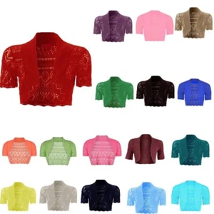 LADIES KNITTED CARDIGAN WOMEN CROCHET SHRUG BOLERO TOP IN UK SIZES - Picture 1 of 28
