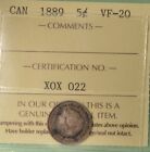 1889 Canada Silver  5 Cent - ICCS VF-20  -  Serial # X0X 022