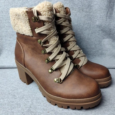 Botas de combate femininas Soda sola de pele salto tornozelo botas com cadarço LT marrom Keynote - Imagem 1 de 4