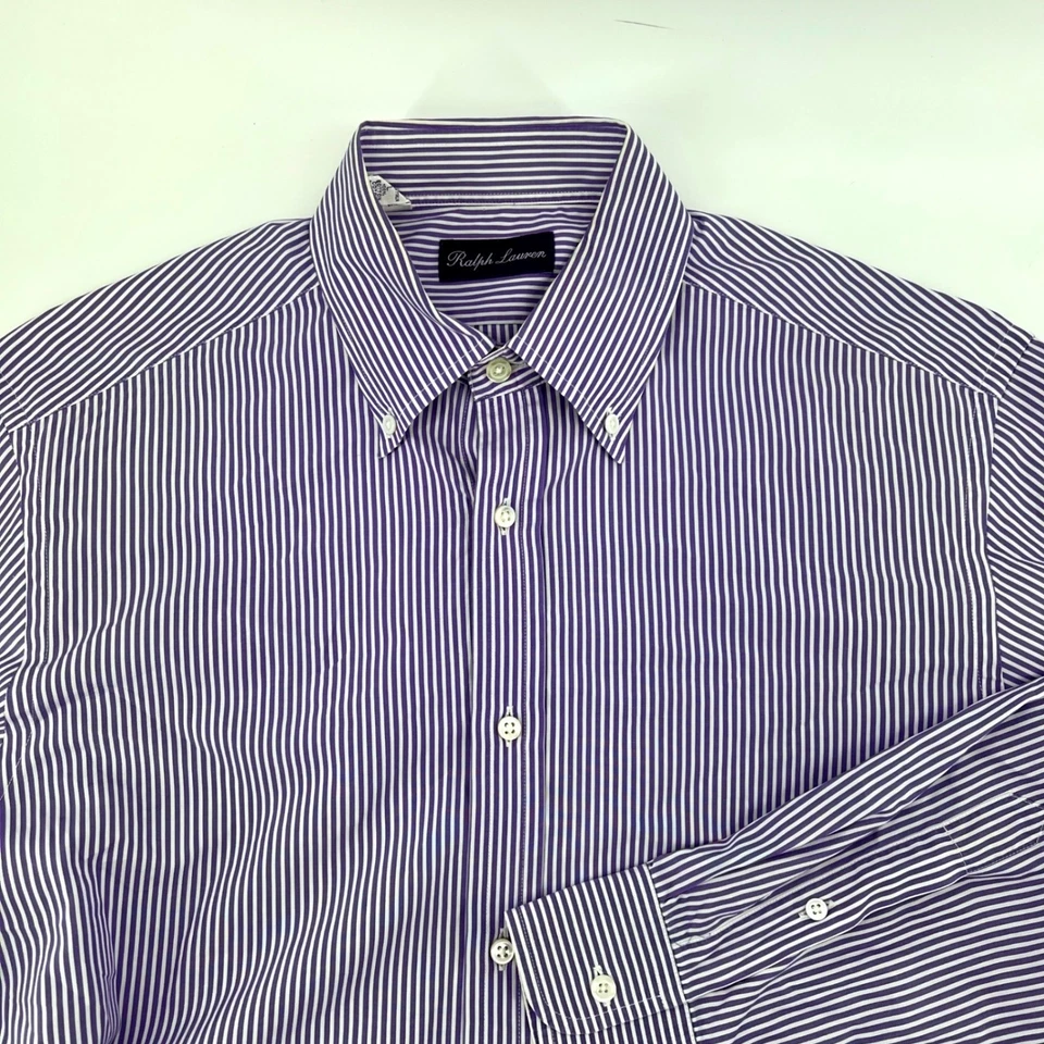 Camisa Ralph Lauren Etiqueta Púrpura 100% Algodón Rayas Hecha en Italia Abotonada L Foto 1 de 4