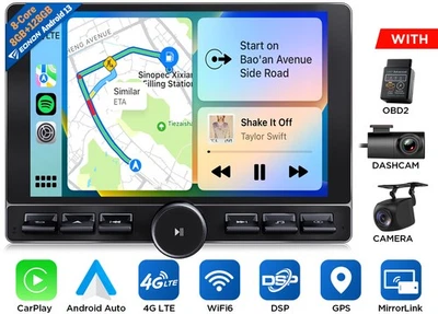 Wireless CarPlay Android Auto 8+128 Android 10.1" QLED Car Stereo DSP GPS WiFi 6 - Image 1 of 4