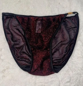 Rare Vintage FASHION BUG Red Glitter Gold Hearts String Bikini Panties Sz 8 - Picture 1 of 7