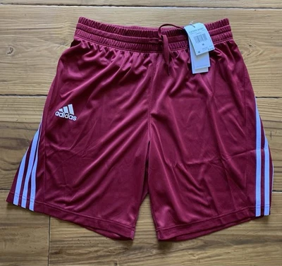 全新阿迪达斯男式 3 条纹针织短 GM2457 Coll Burg Cardinal - MD 码 — 第 1/4 张图片