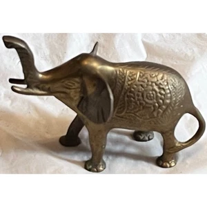 Elephant Vintage Brass Lucky Elephant with Ornate Design Figurine - Picture 1 of 9