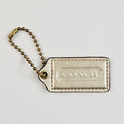 Coach Gold Metallic Leather Brass Key Fob Bag Charm Keychain Hang Tag 2.5" Large - Image 1 of 4