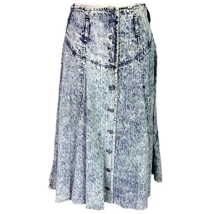 Vintage Blue Denim Skirt Vintage 80s Size 9/10 Juniors Acid Wash Button Up Midi - Picture 1 of 6