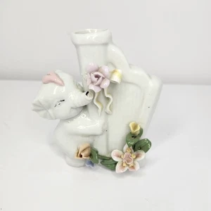 Florero vintage pequeño elefante blanco floral flores arpa porcelana China 4"x3" - Imagen 1 de 9