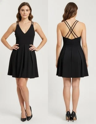 💃 Mini Vestido Patinador Body Central Negro con Espalda Cruzada - Talla M Foto 1 de 4