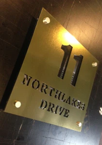 HOUSE NUMBER STREET Name SIGN Mailbox Laser Cut Gold STAINLESS STEEL 500mmx200mm - Picture 1 of 5
