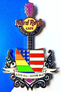 2014 HARD ROCK CAFE WASHINGTON DC ORGULLO GAY RAINBOW BANDERA DE EE. UU. GUITARRA LE PIN - Imagen 1 de 1