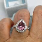 2 Ct Pear Cut Simulated Pink Sapphire Pretty Engagement Ring 14k White Gold Over
