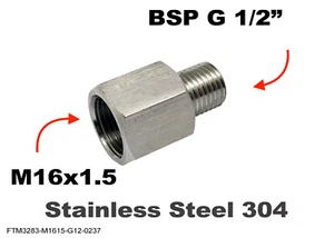 M16x1.5 Female to BSP G 1/2" Male Stainless Sensor Adaptor Fittings Conversion - Picture 1 of 6