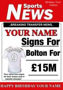 Tarjeta de felicitación de cumpleaños de fútbol Bolton personalizada A5 cualquier nombre, valor de edad - Imagen 1 de 1